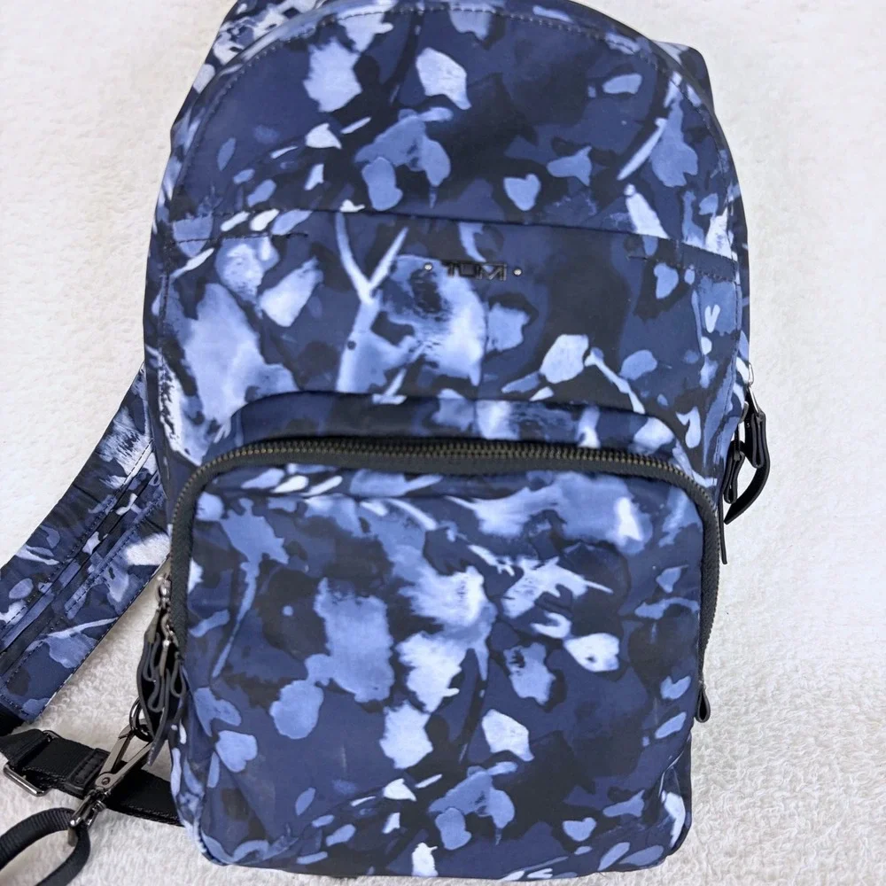 TUMI Voyageur Nadia Convertible Sling Bag Indigo Watercolor Nylon Backpack